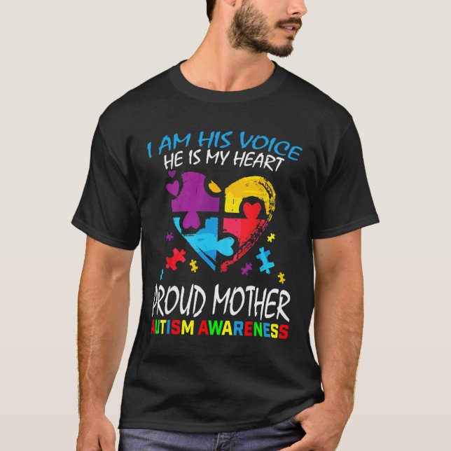 Camiseta Pround Autism Mãe Coração Mãe Quebra-cabeça Piece  (Frente)