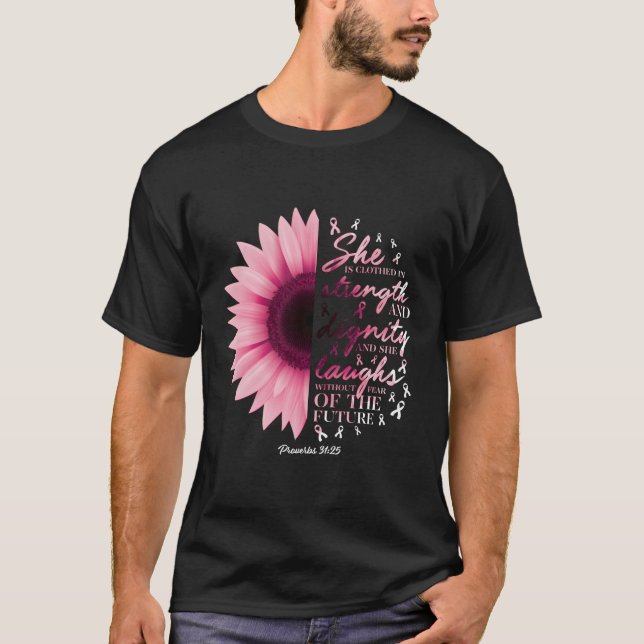 Camiseta Proverbs 31 Versos Awarenes do Cancer da Mama Cris (Frente)