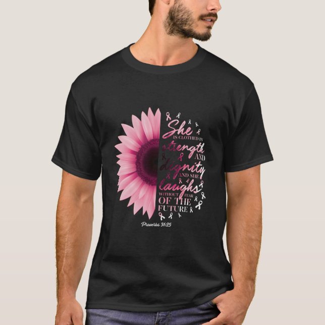 Camiseta Proverbs 31 Versos Awarenes do Cancer da Mama Cris (Frente)