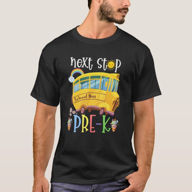 Camiseta Próxima Parada Pré-Escolas Alô Pré K Ônibus De Vol (Frente)