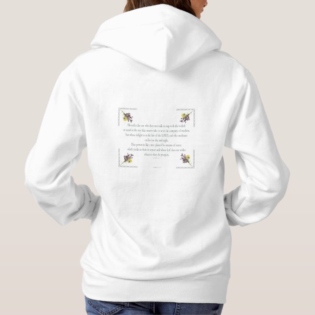 Camiseta PSALM 1:1-3 Design botânico, (Verso)