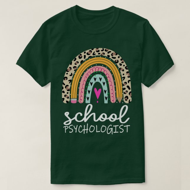 Camiseta Psicólogo Escolar Rainbow Leopard De Volta À Escol (Frente do Design)