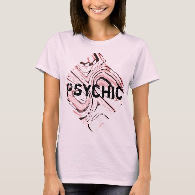 Camiseta "Psíquico" na Design Abstrato de Arte Preta Rosa (Frente)