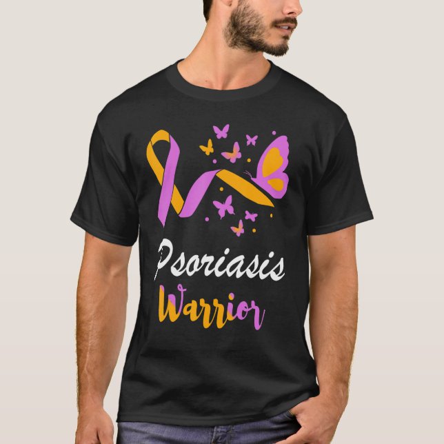 Camiseta Psoriasis Warrior Butterfly Support Lavender & Ora (Frente)