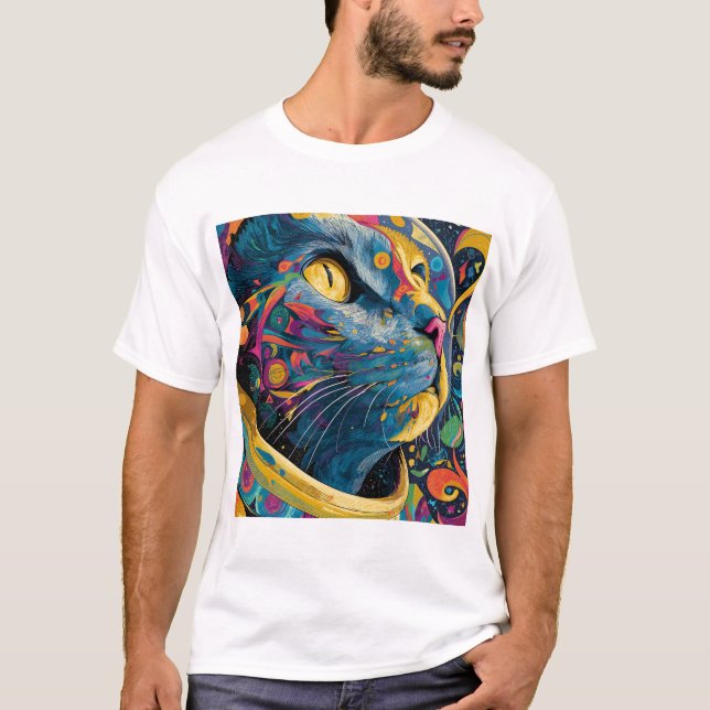 Camiseta Psychedelic Astro Cat – Cosmic Color Burst (Frente)
