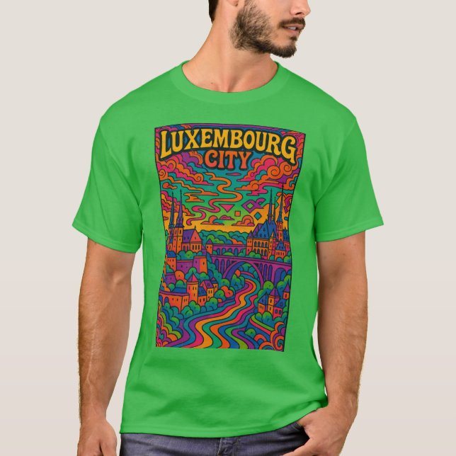 Camiseta Psychedelic Cityscape of Luembourg City Colorful R (Frente)