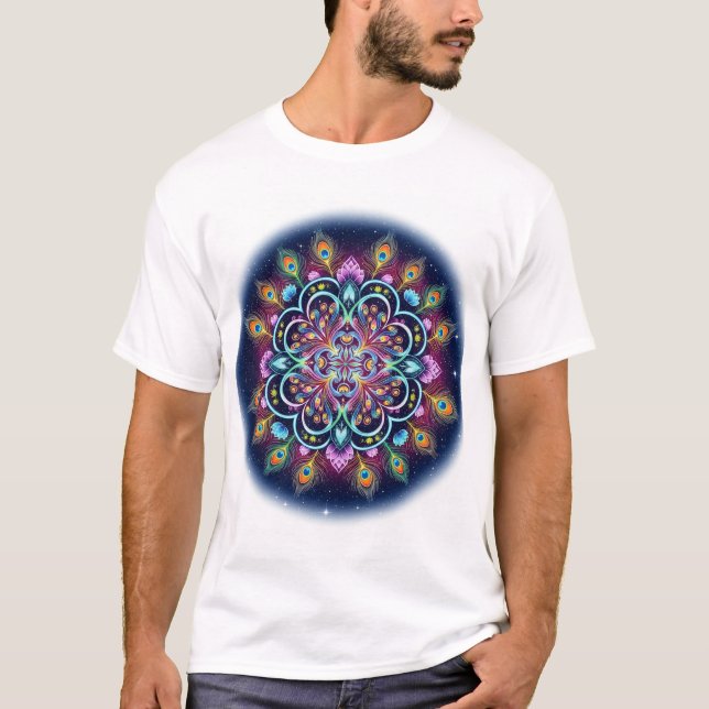 Camiseta Psychedelic Cosmic Lotus Mandala Art (Frente)