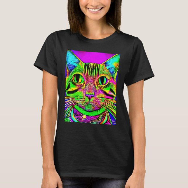 Camiseta Psychedelic Kitty Kitten Lover In Cat Art Style (Frente)