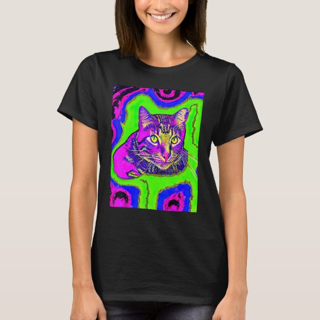 Camiseta Psychedelic Kitty Kitten Lover In Cat Art Style_1 (Frente)