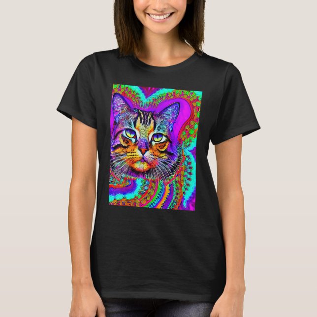 Camiseta Psychedelic Kitty Kitten Lover In Cat Art Style_3 (Frente)