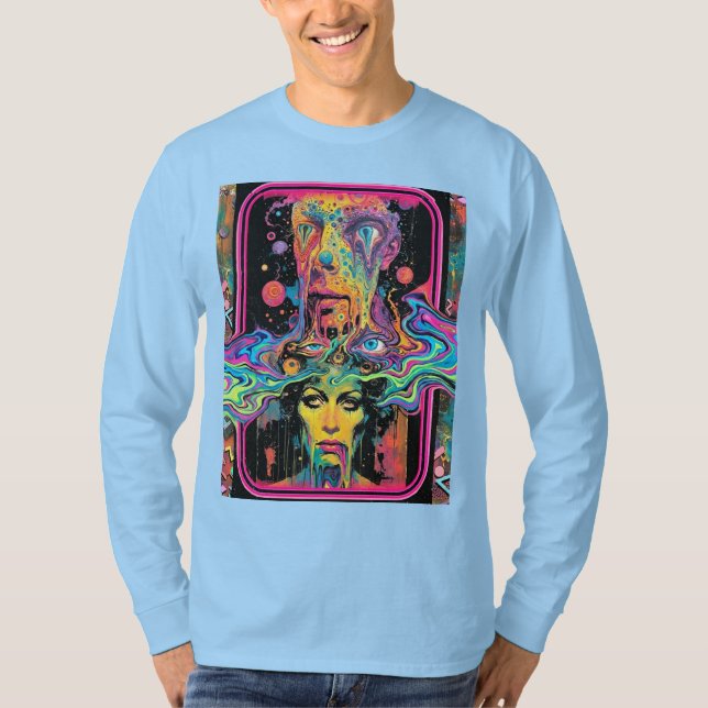Camiseta Psychedelic Melting Faces – Neon Surreal Pop Art (Frente)