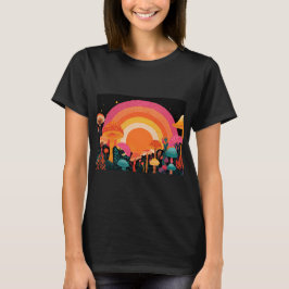 Camiseta Psychedelic Mushroom Sunset – Retro Fantasy Nature