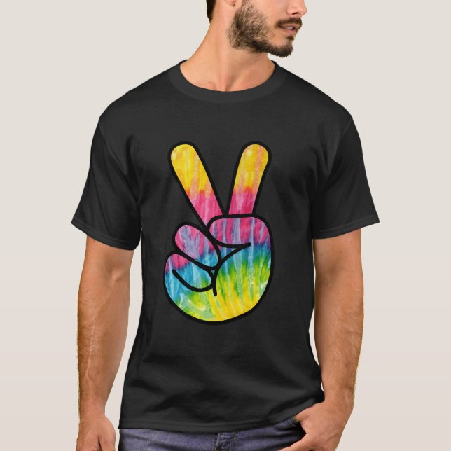 Camiseta Psychedelic Peace Fingers Hand Sign (Frente)