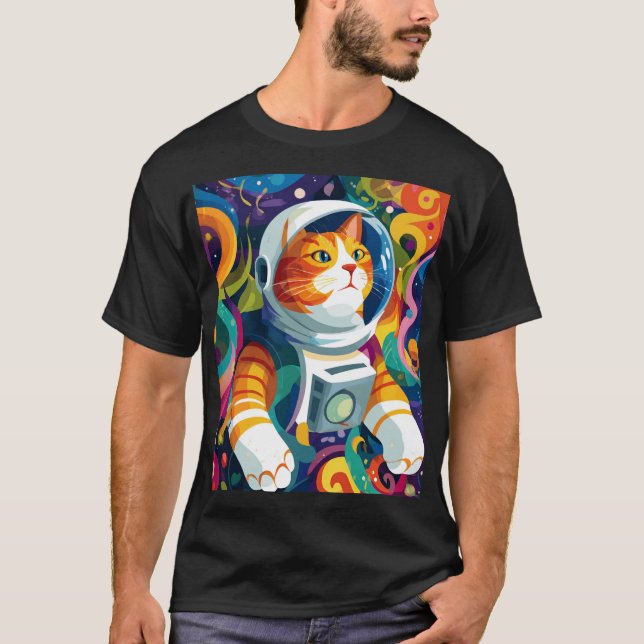 Camiseta Psychedelic Space Cat Astronaut – Trippy Cosmic Ar (Frente)