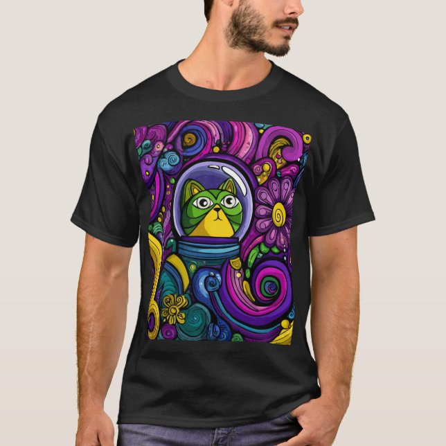 Camiseta Psychedelic Space Cat – Color-Burst Astronaut (Frente)