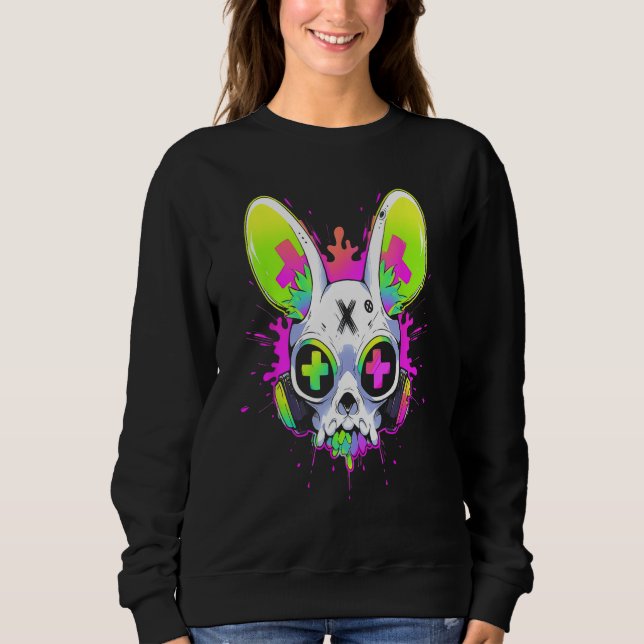 Camiseta Psychedelic Techno Rabbit Rave EDM Punk Grunge Aes (Frente)