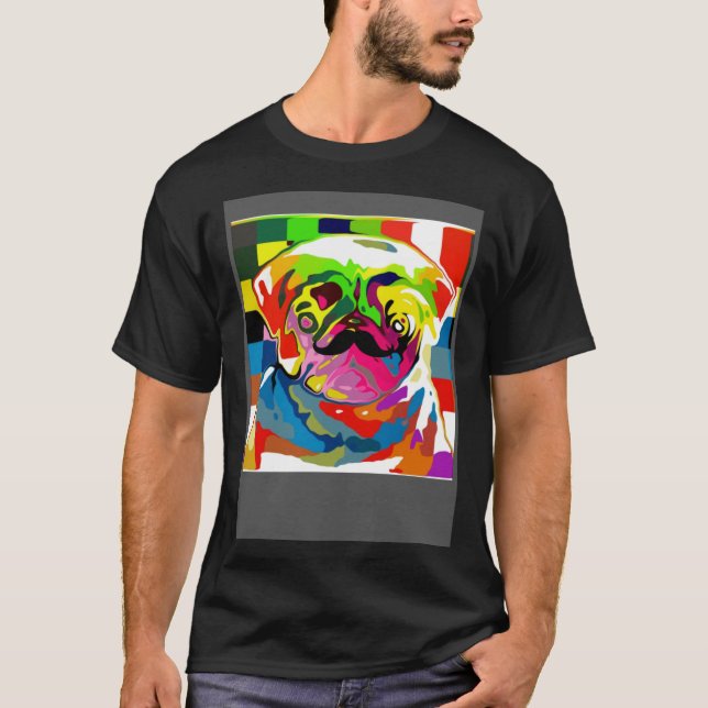 Camiseta Psychedelic Trippy Moustache Pug (Frente)