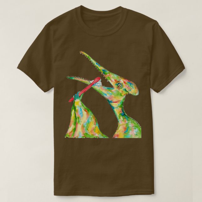 Camiseta Pterodactyl escovando dentes dinossauros pintando  (Frente do Design)