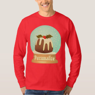 Camiseta Pudim de ameixa globo de neve inverno bolo vermelh