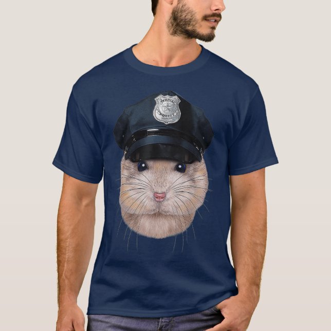 Camiseta Pudim Dwarf Hamster no Policial Hat (Frente)