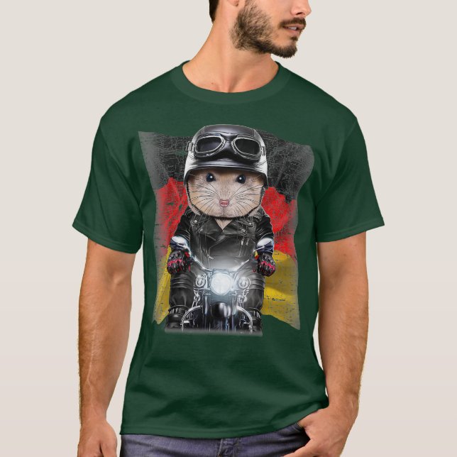 Camiseta Pudim Dwarf Hamster sobre a bandeira da moto (Frente)