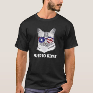 Camiseta Puerto Ricardo Gato Vestindo Porto Rico Flag Anima