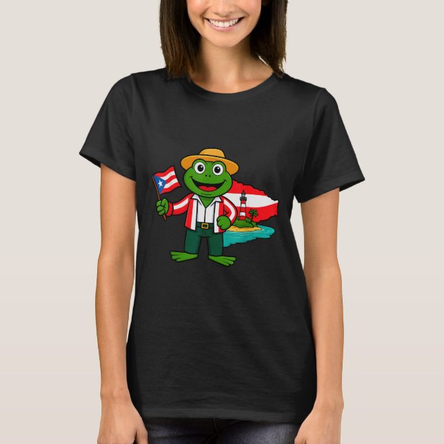 Camiseta Puerto Rico Coqui Frog Flag Shirt For Men Women Ki (Frente)
