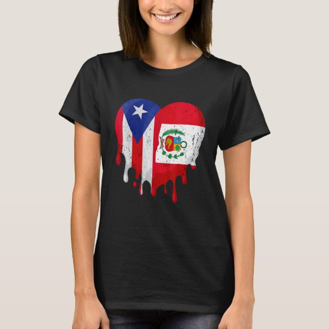 Camiseta Puerto Rico Costa Rica Flag Heart Grown Patriot Co (Frente)