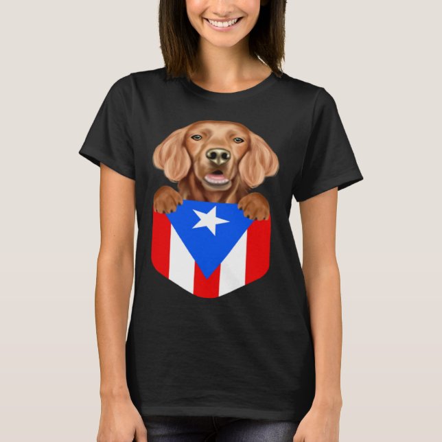 Camiseta Puerto Rico Flag Irish Setter Dog In Pocket (Frente)