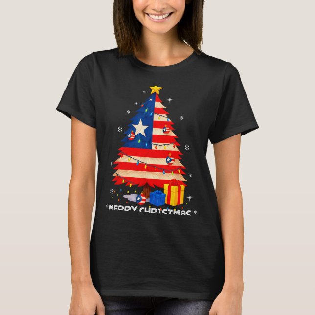 Camiseta Puerto Rico Flag Tree Lights Christmas Pajamas -co (Frente)