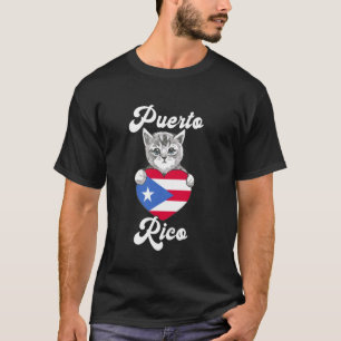 Camiseta Puerto Rico Gato Fofo Boricua Coração Bandeira Por