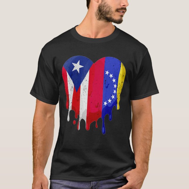 Camiseta Puerto Rico Venezuela Flag Heart Grown Patriot Cou (Frente)