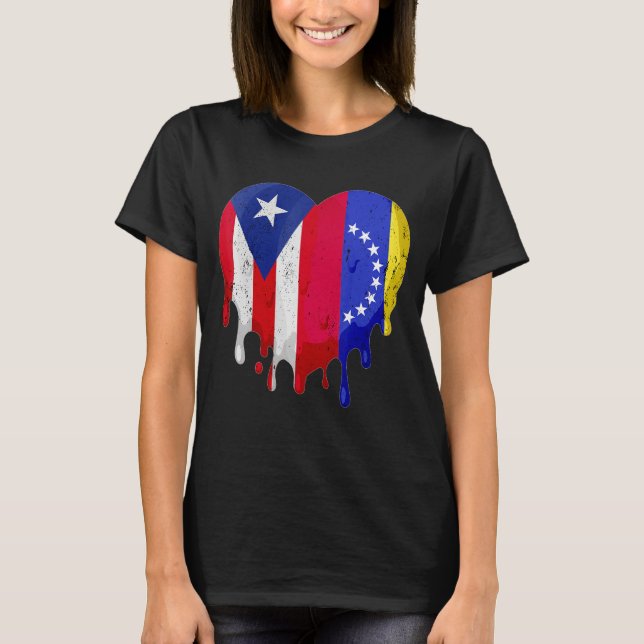 Camiseta Puerto Rico Venezuela Flag Heart Grown Patriot Cou (Frente)