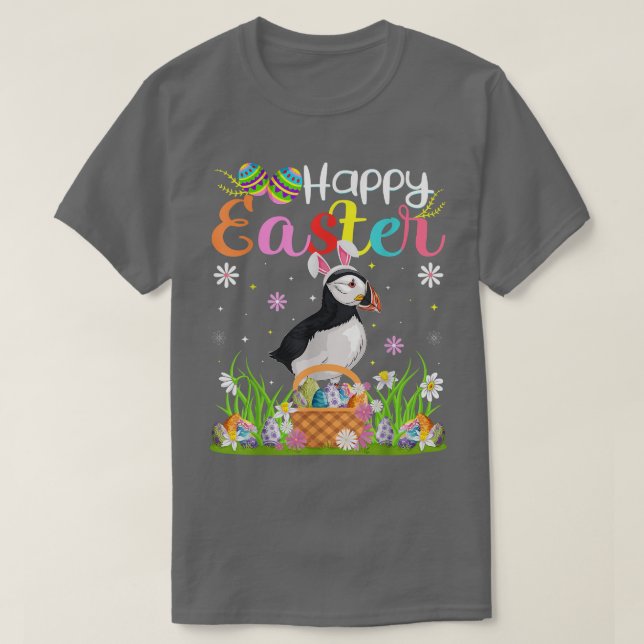 Camiseta Puffin Bird Bunny Egg Caçando Engraçado Puffin Hap (Frente do Design)