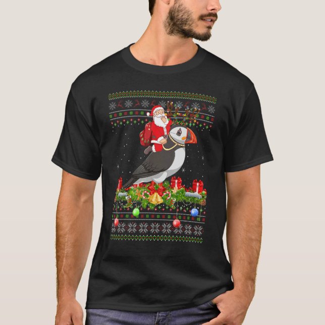 Camiseta Puffin Bird   Ugly Santa Riding Puffin Christmas (Frente)