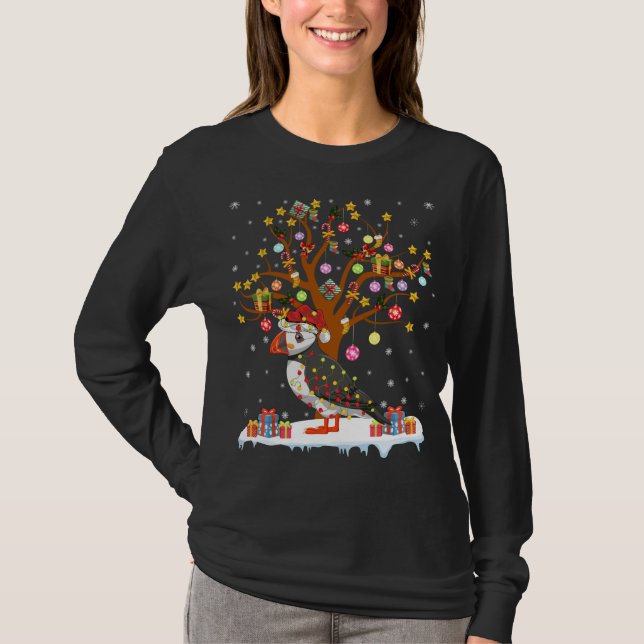Camiseta Puffin Bird Xmas Lighting Papais noeis Puffin Cris (Frente)