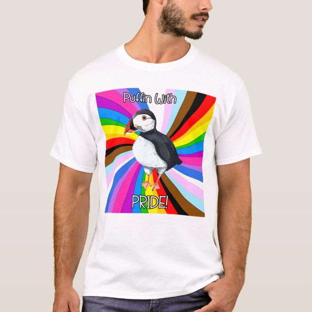Camiseta Puffin Com Orgulho! LGBTQ+ (Frente)
