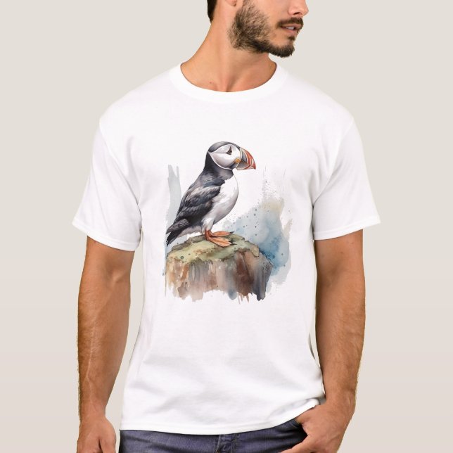 Camiseta Puffin em Rock Watercolor (Frente)
