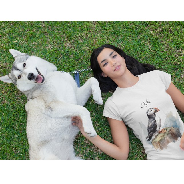 Camiseta Puffin em Rock Watercolor, personalizado (Criador carregado)