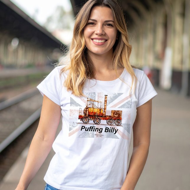 Camiseta Puffing Billy Steam Train Locomotive Inglês (Puffing Billy Steam Train English Locomotive. Womens Basic T-Shirt)