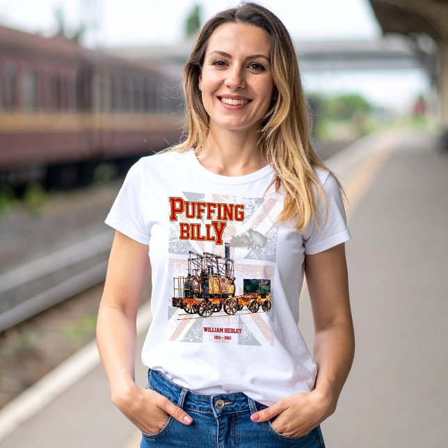 Camiseta Puffing Billy Steam Train Locomotive Inglês (Puffing Billy Steam Train English Locomotive. Womens Basic T-Shirt)