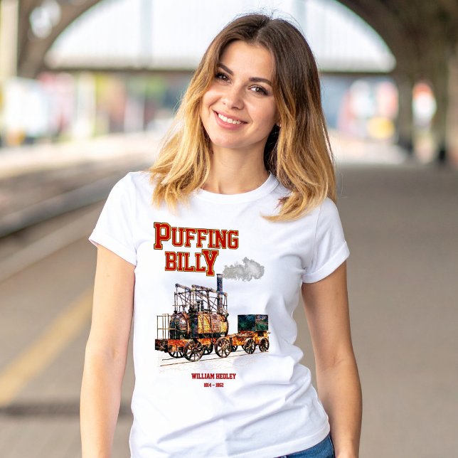Camiseta Puffing Billy Steam Train Locomotive Inglês (Puffing Billy Steam Train English Locomotive. Womens Basic T-Shirt)