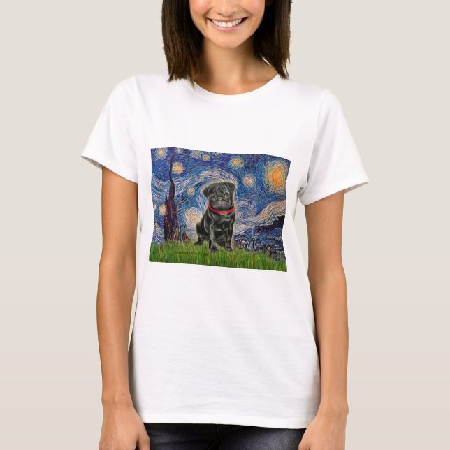 Camiseta Pug 13 (preto) - Noite Estrelada (Frente)