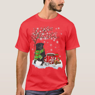Camiseta Pug Abaixo da Árvore Neve Belo Cachorama de Natal