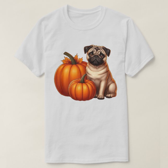 Camiseta Pug Adorável Sentado ao Lado de Bombeiros com Folh (Frente do Design)