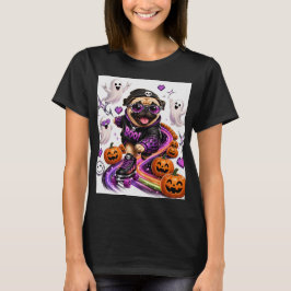 Camiseta Pug Alegre de Halloween em Patins de Rodas