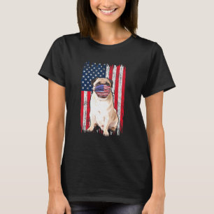 Camiseta Pug American Flag Dog Veste A Máscara 4 De Julho