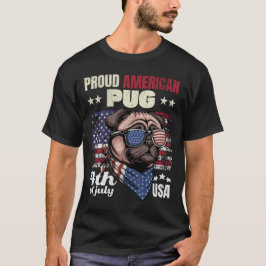 Camiseta Pug Americano Orgulhoso 4 de Julho Presente para A