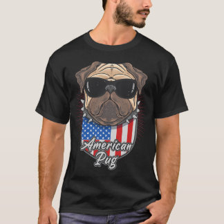 Camiseta Pug americano, pug com bandeira dos EUA, pug com b