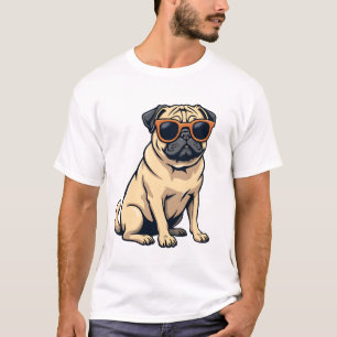 Camiseta Pug Antigo Fazendo Dab com Óculos de Sol Cachorro 